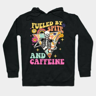 Vintage Fueled By Spite And Caffeine Skeleton Halloween Hoodie